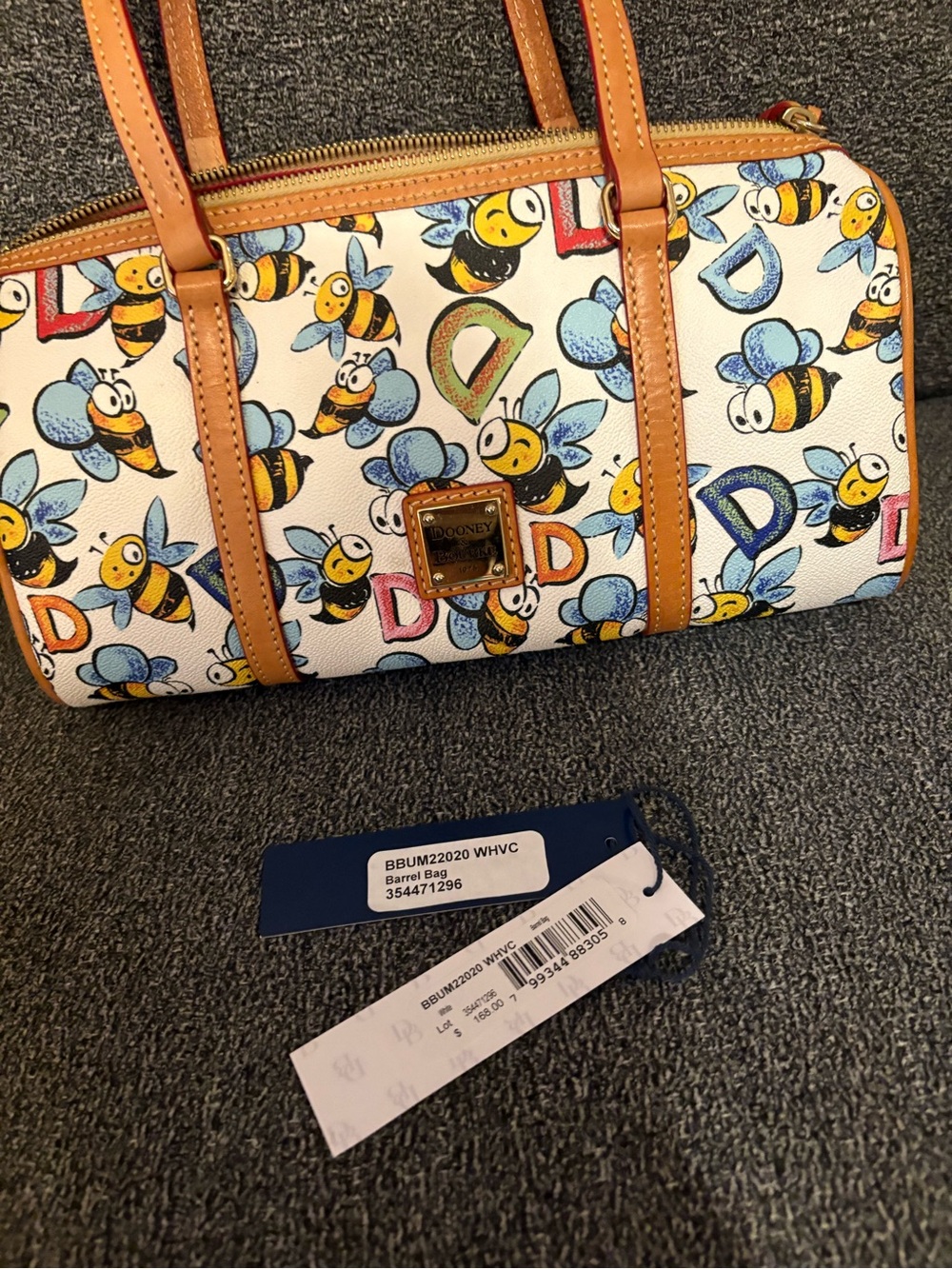 Dooney & Bourke White Bee Print Barrel Bag